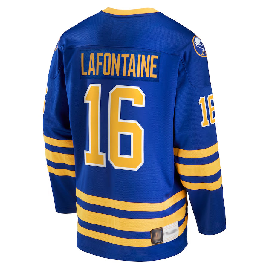 B.Sabres #16 Pat LaFontaine Player Fanatics Breakaway Royal Hockey Jerseys
