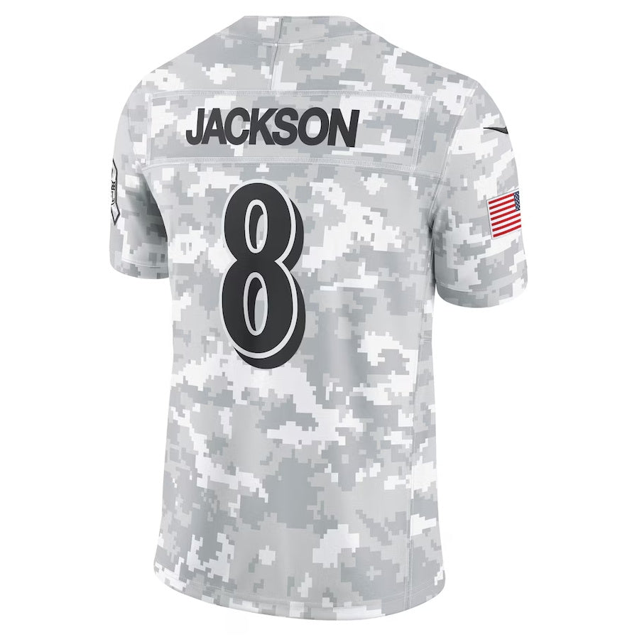 B.Ravens #8 Lamar Jackson Player Arctic Camo Salute to Service Limited Stitched American Football Jerseys