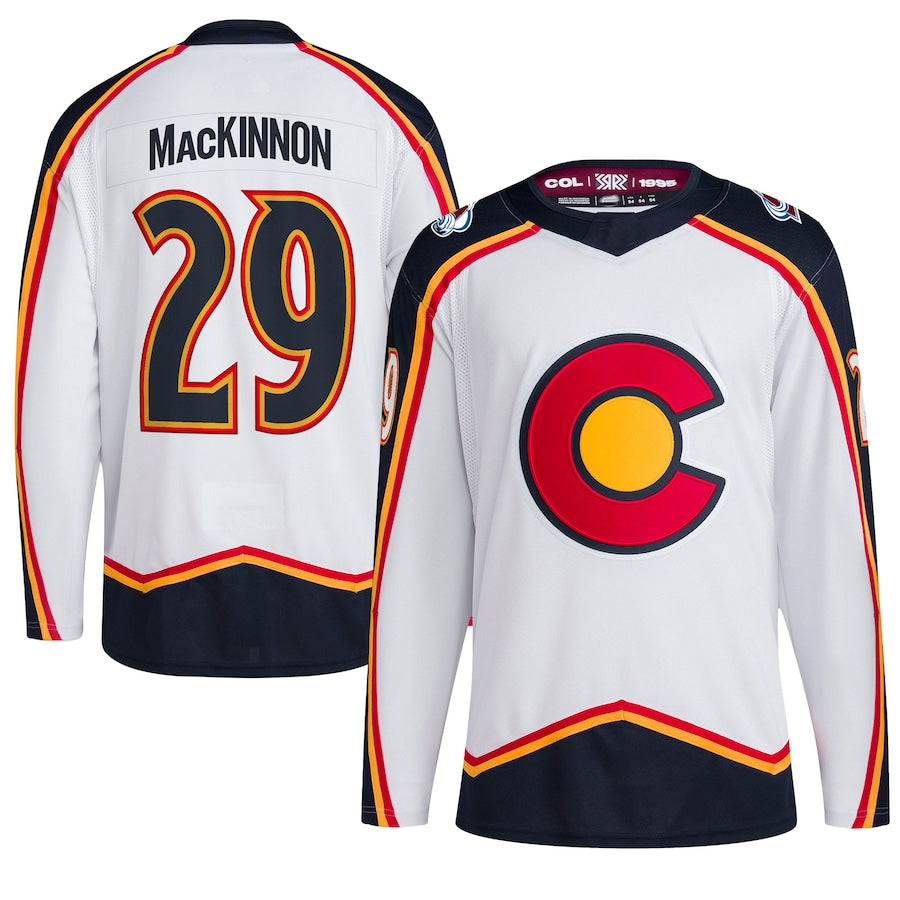 C.Avalanche #29 Nathan MacKinnon Player Fanatics White Reverse Retro 2.0 Hockey Jerseys