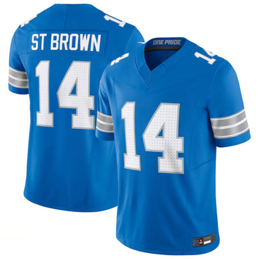 D.Lions #14 Amon-Ra St. Brown Vapor F.U.S.E. Limited Jersey Blue Player Football Jerseys