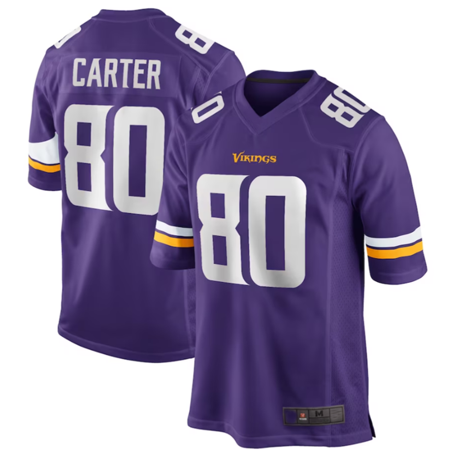 MN.Vikings #80 Cris Carter Player Purple Game Football Jerseys