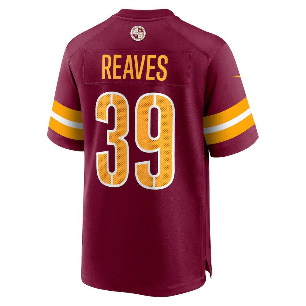 W.Commanders #39 Jeremy Reaves Player Burgundy Home Game Football Jerseys