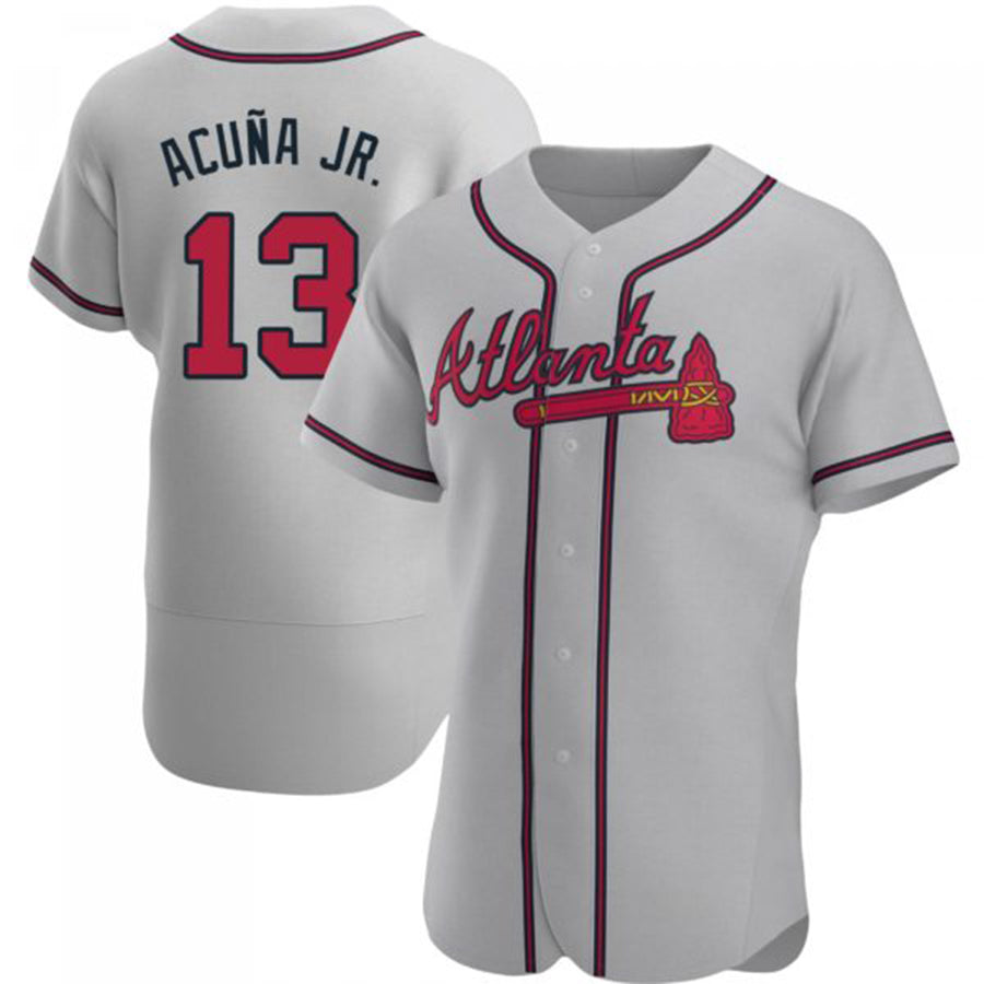 A.Braves #13 Ronald Acuna Jr. Gray Road Game Jersey Stitches Baseball Jerseys