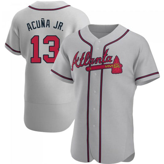 A.Braves #13 Ronald Acuna Jr. Gray Road Game Jersey Stitches Baseball Jerseys