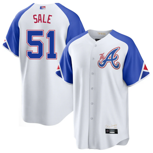 A.Braves #51 Chris Sale Player White-Blue City Connect Limited Stitched Baseball Jerseys