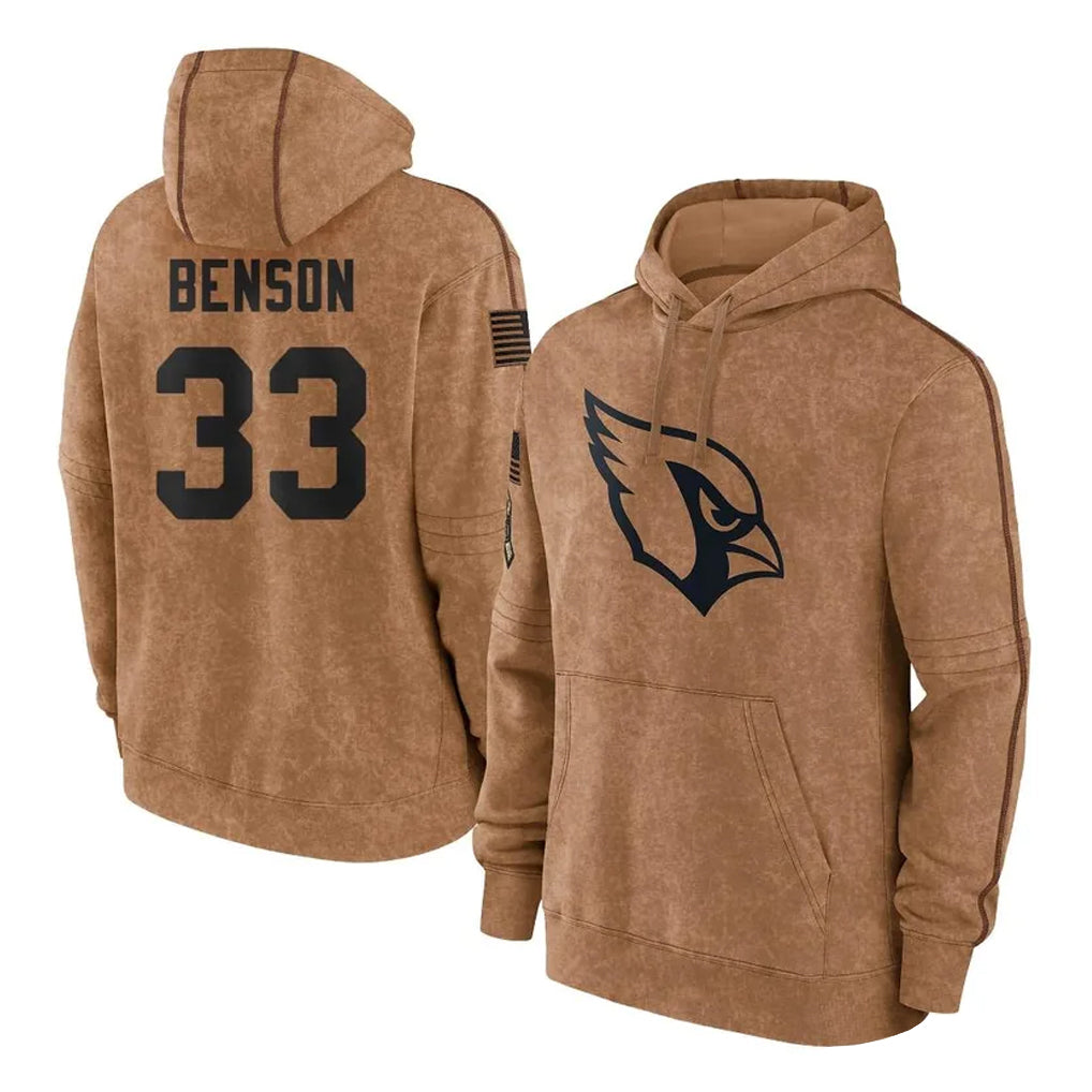 A.Cardinals #33 Trey Benson Player Brown Salute To Service Limited Hoodies Football Jerseys