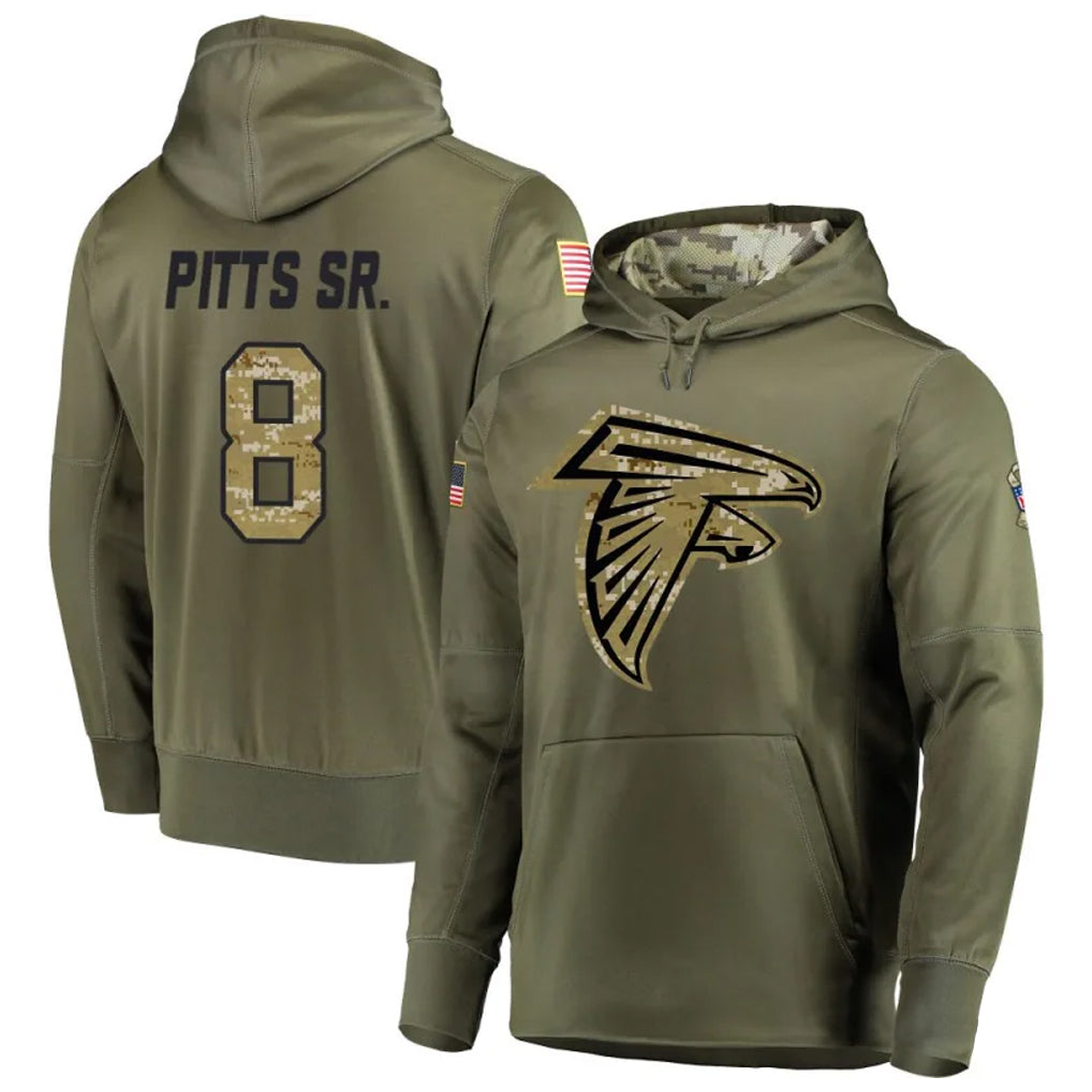 A.Falcons #8 Kyle Pitts Player Salute to Service Club Fleece Olive Hoodie Football Jerseys