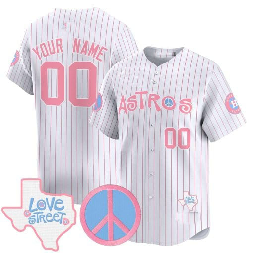 Custom H.Astros Love Street & Peace Sign Patch Bubblegum Pink Vapor Premier Limited Baseball Jerseys