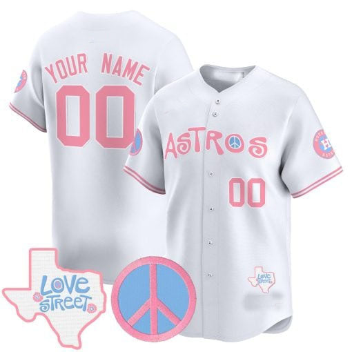 Custom H.Astros Love Street & Peace Sign Patch Bubblegum Pink Vapor Premier Limited Baseball Jerseys