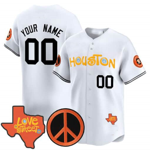 Custom H.Astros Love Street & Peace Sign Patch Vapor Premier Limited V2 Baseball Jerseys