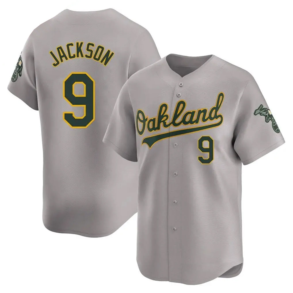 Athletics #9 Reggie Jackson Player Gray Home Game Baseball Jerseys