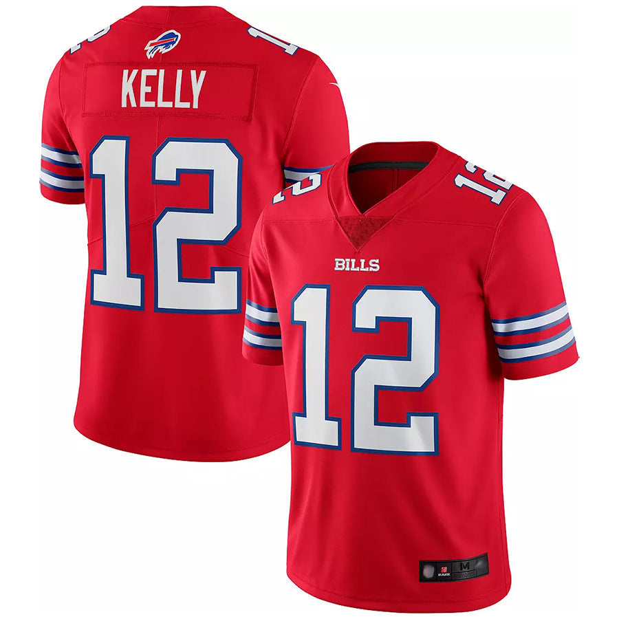 B.Bills #12 Jim Kelly Player Red Game Replica Limited Football Jerseys