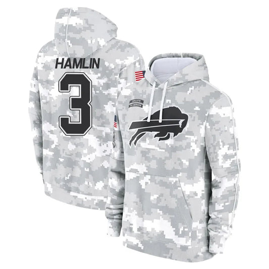 B.Bills #3 Damar Hamlin Player Salute to Service Hoodies Game Football Jerseys