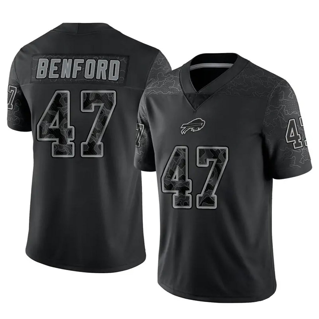 B.Bills #47 Christian Benford Player Black RFLCTV Limited Football Jerseys