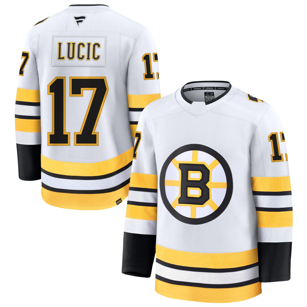 B.Bruins #17 Milan Lucic Player Fanatics Home Breakaway White Hockey Jerseys