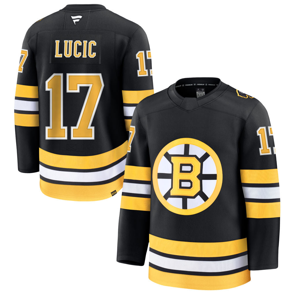 B.Bruins #17 Milan Lucic Player Fanatics Home Premium Black Hockey Jerseys