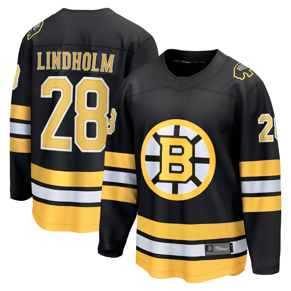 B.Bruins #28 Elias Lindholm Player Fanatics Home Breakaway Black Hockey Jerseys