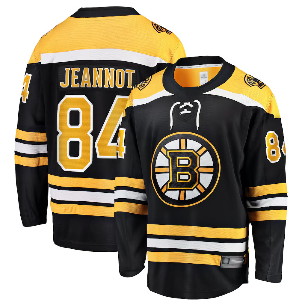 B.Bruins #84 Tanner Jeannot Player Fanatics Breakaway Black Home Hockey Jerseys