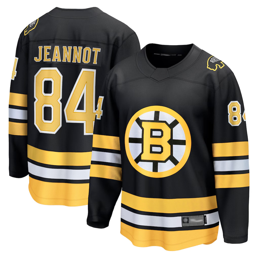 B.Bruins #84 Tanner Jeannot Player Fanatics Home Breakaway Black Hockey Jerseys