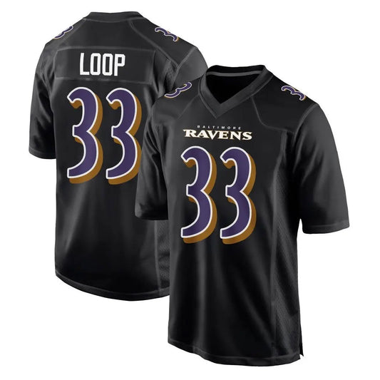 B.Ravens #33 Tyler Loop Player Carbon Black Fashion Football Jerseys