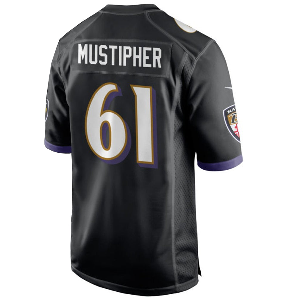 B.Ravens #61 Sam Mustipher Player Black Home Game Football Jerseys