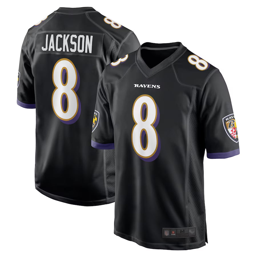B.Ravens Game Alternate Football Jerseys - Black - #8 Lamar Jackson Player