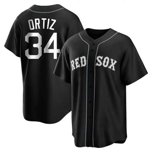 B.Red Sox #34 David Ortiz Player Black Game Baseball Jerseys
