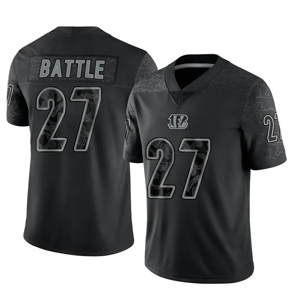 C.Bengals #27 Jordan Battle Player Black RFLCTV Limited Football Jerseys