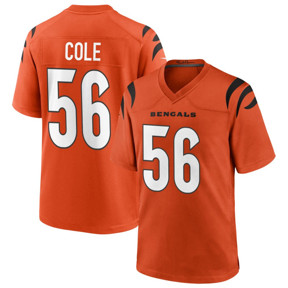 C.Bengals #56 Myles Cole Player Orange Home Game Football Jerseys