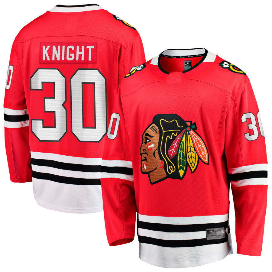 C.Blackhawks #30 Spencer Knight Fanatics Red Home Breakaway Hockey Jerseys