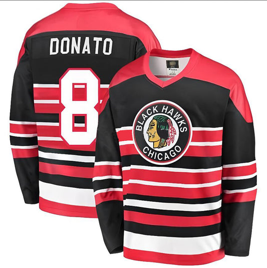 C.Blackhawks #8 Ryan Donato Player Fanatics Reverse Retro Black-Red Hockey Jerseys