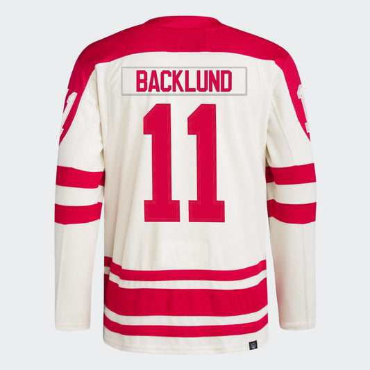 C.Flames #11 Mikael Backlund Player Fanatics White Heritage Classic Hockey Jerseys