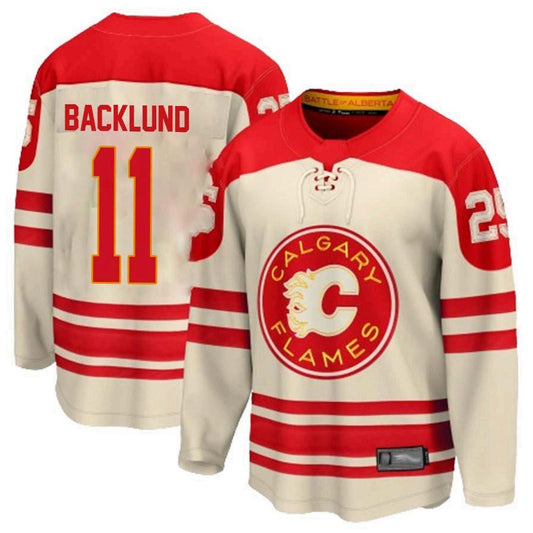 C.Flames #11 Mikael Backlund Player Heritage Classic Fanatics Breakaway Cream Hockey Jerseys