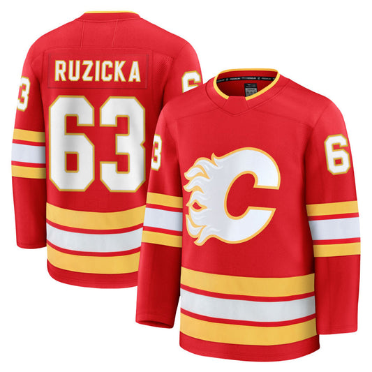 C.Flames #63 Adam Ruzicka Player Home Breakaway Red Hockey Jerseys