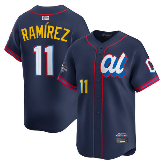 C.Guardians #11 Jose Ramirez Player Navy All-Star Game Baseball Jerseys