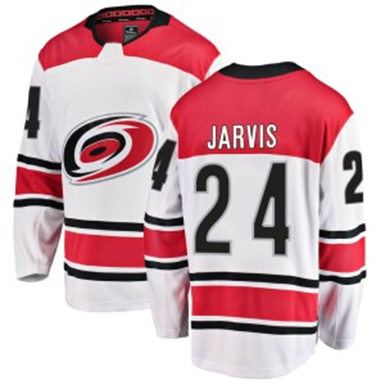 C.Hurricanes #24 Seth Jarvis Player Fanatics White Away Breakaway Hockey Jerseys