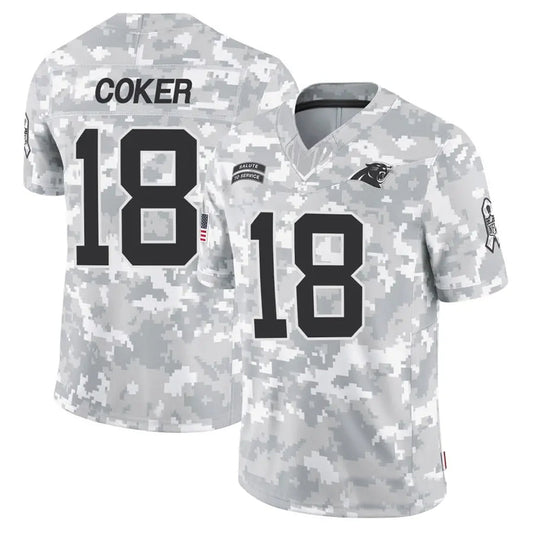 C.Panthers #18 Jalen Coker Player Arctic Camo Salute to Service Limited Football Jerseys