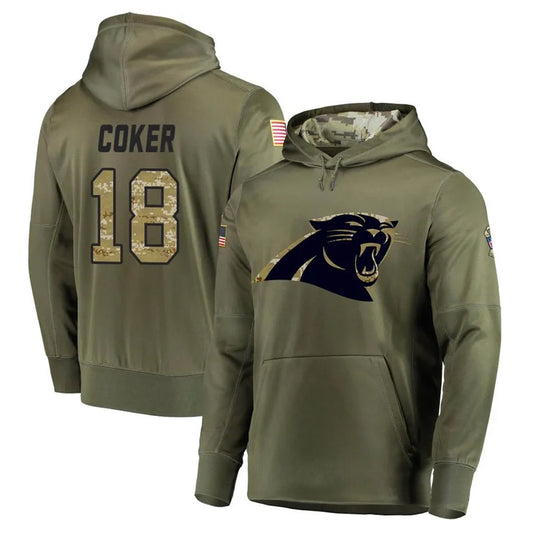 C.Panthers #18 Jalen Coker Player Olive Salute to Service Limited Hoodies Football Jerseys
