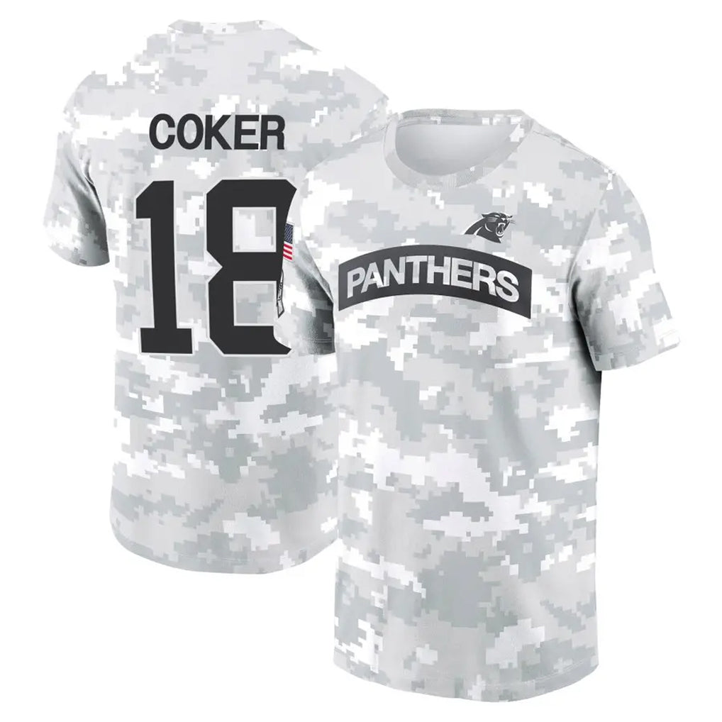 C.Panthers #18 Jalen Coker Player Salute to Service Hoodies & T-Shirts Football Jerseys