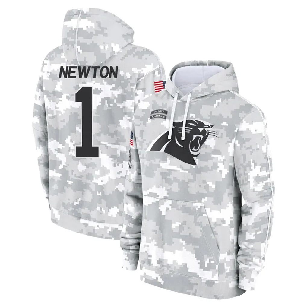 C.Panthers #1 Cam Newton Player Arctic Camo Salute to Service Hoodies Football Jerseys