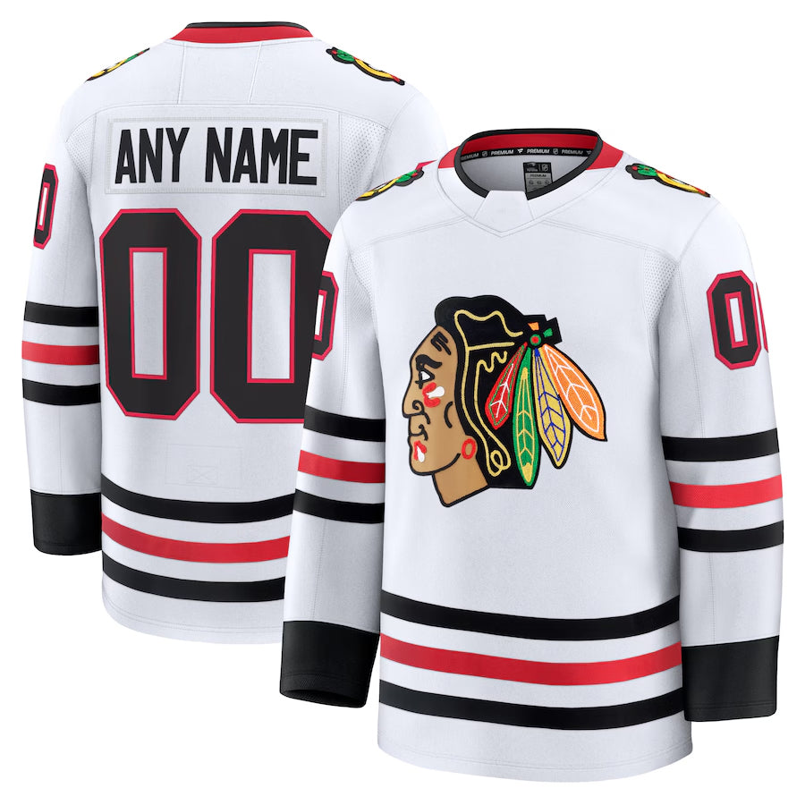 Custom C.Blackhawks Fanatics Away Premium White Hockey Jerseys