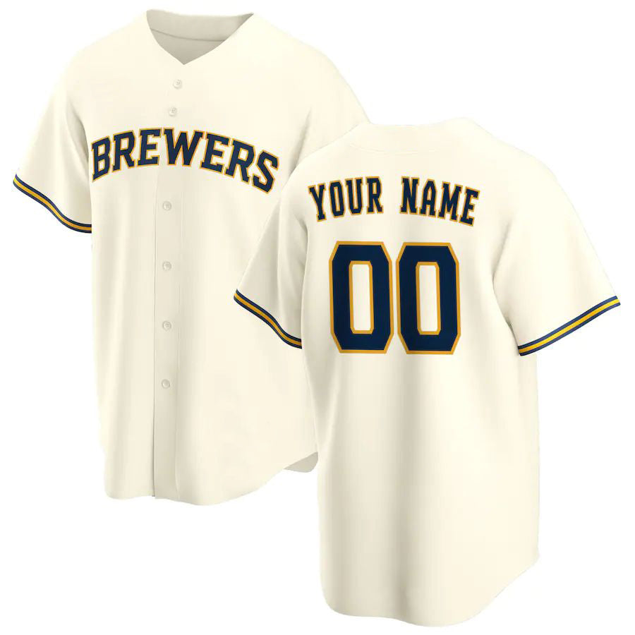 Custom M.Brewers Cream Home Replica Game Baseball Jerseys