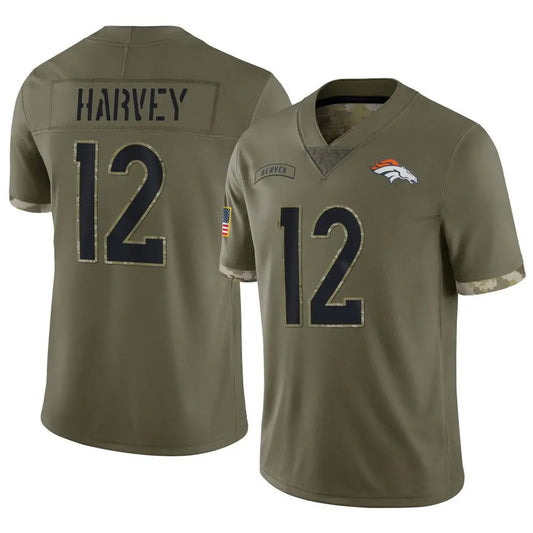 D.Broncos #12 RJ Harvey Player Limited Salute To Service Olive Football Jerseys