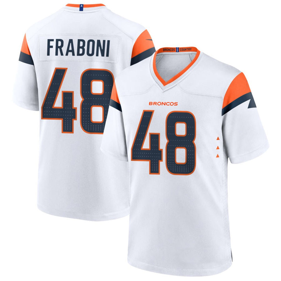 D.Broncos #48 Mitchell Fraboni Player White Home Game Football Jerseys