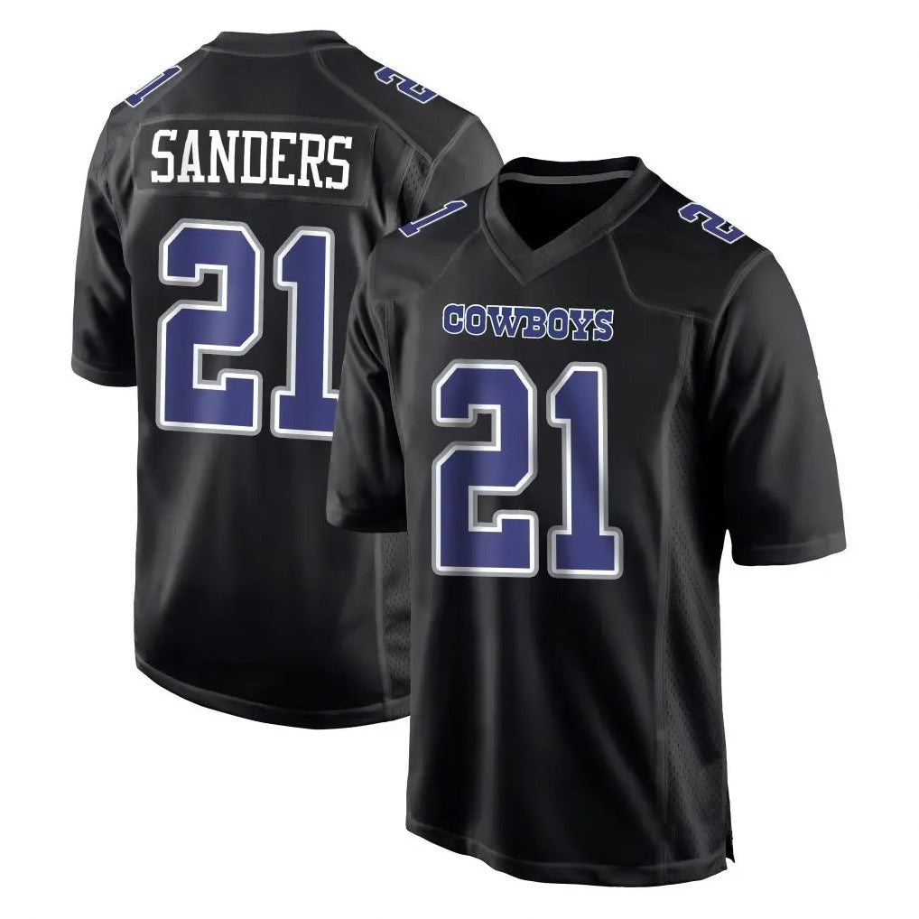 D.Cowboys #21 Deion Sanders Player Navy Carbon Black Fashion Football Jerseys