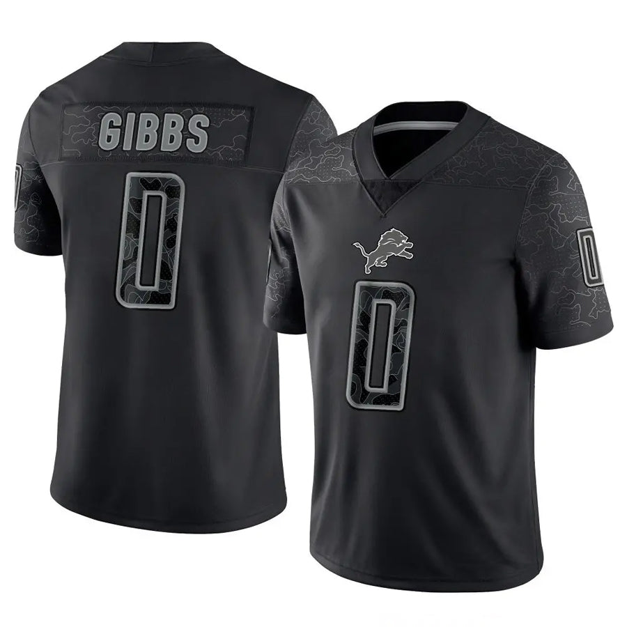 D.Lions #0 Jahmyr Gibbs Player Black REFLECTIVE Limited Football Jerseys
