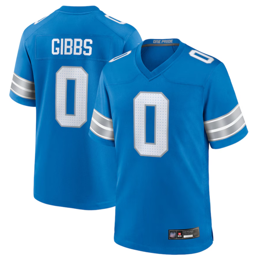 D.Lions #0 Jahmyr Gibbs Player Blue Replica Game Football Jerseys
