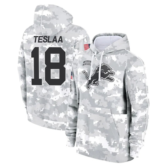 D.Lions #18 Isaac TeSlaa Player Salute to Service Hoodies Football Jerseys