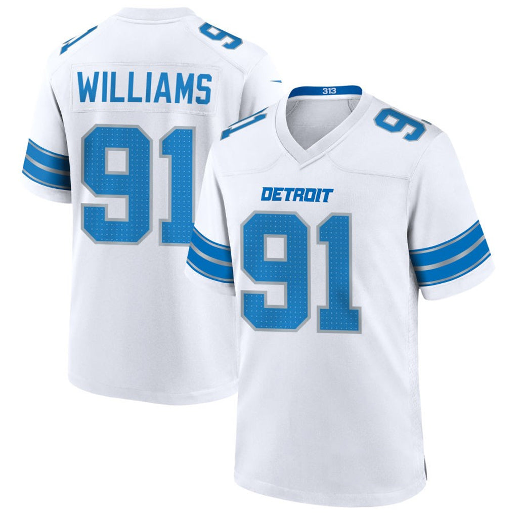 D.Lions #91 Tyleik Williams Player White Home Game Football Jerseys