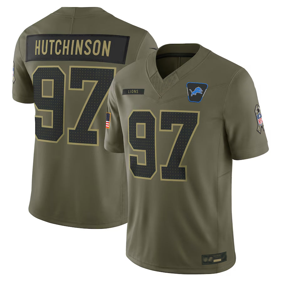D.Lions #97 Aidan Hutchinson Player Olive Salute to Service Limited Football Jerseys
